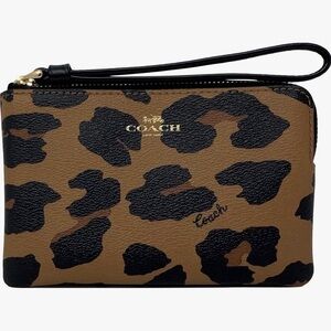 Coach Tan and Black Animal Print Wristlet